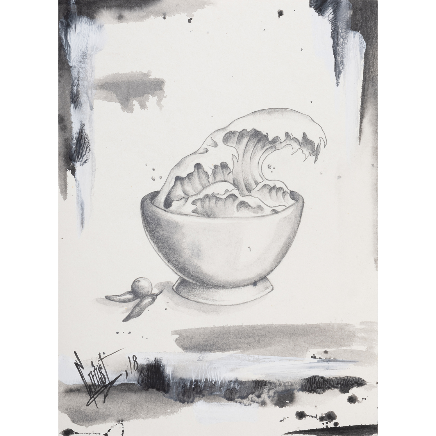 Original Acrylic and Graphite Drawing, Crist Espiritu, Visual Art, MORK Gallery Bangkok