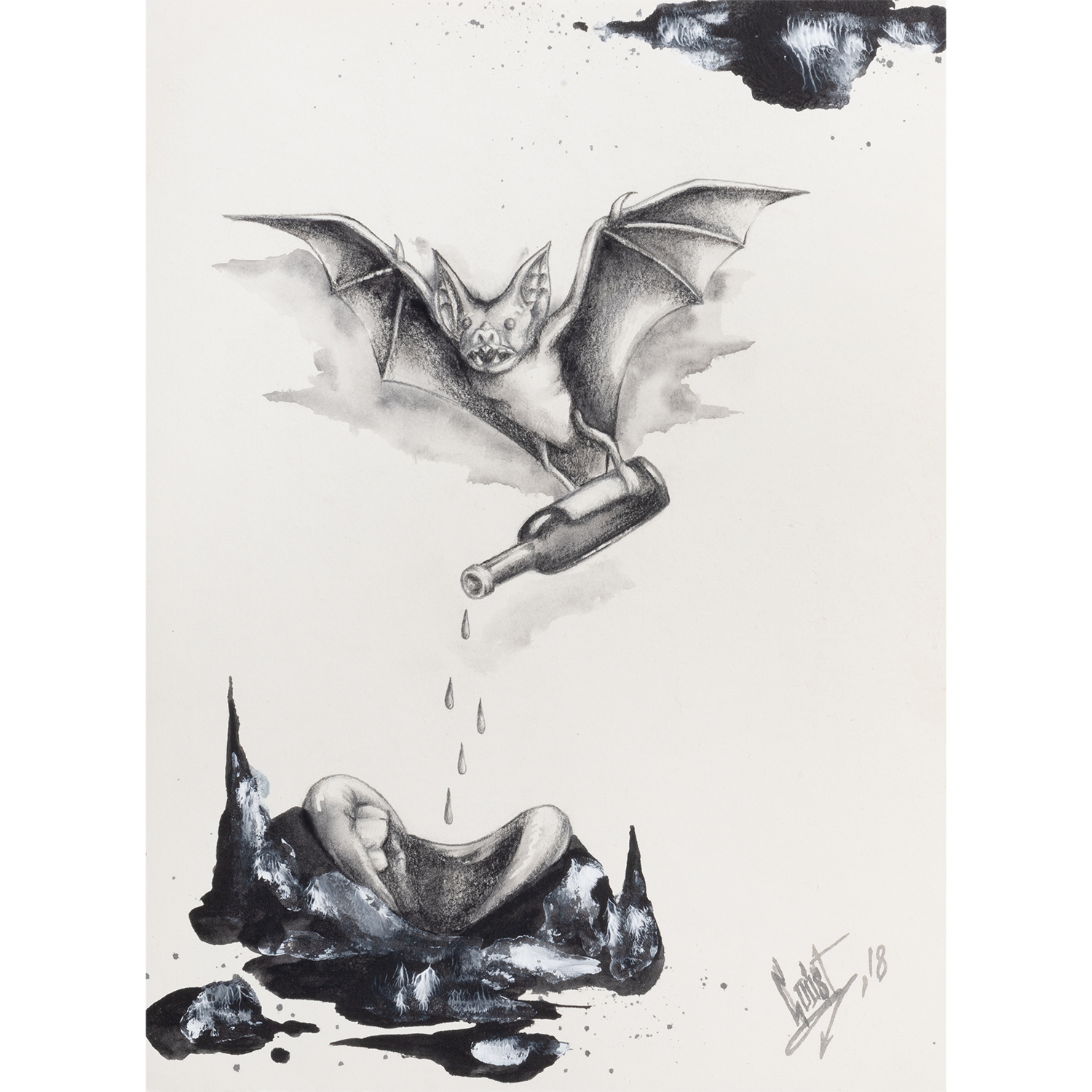 Original Acrylic and Graphite Drawing, Crist Espiritu, Visual Art, MORK Gallery Bangkok