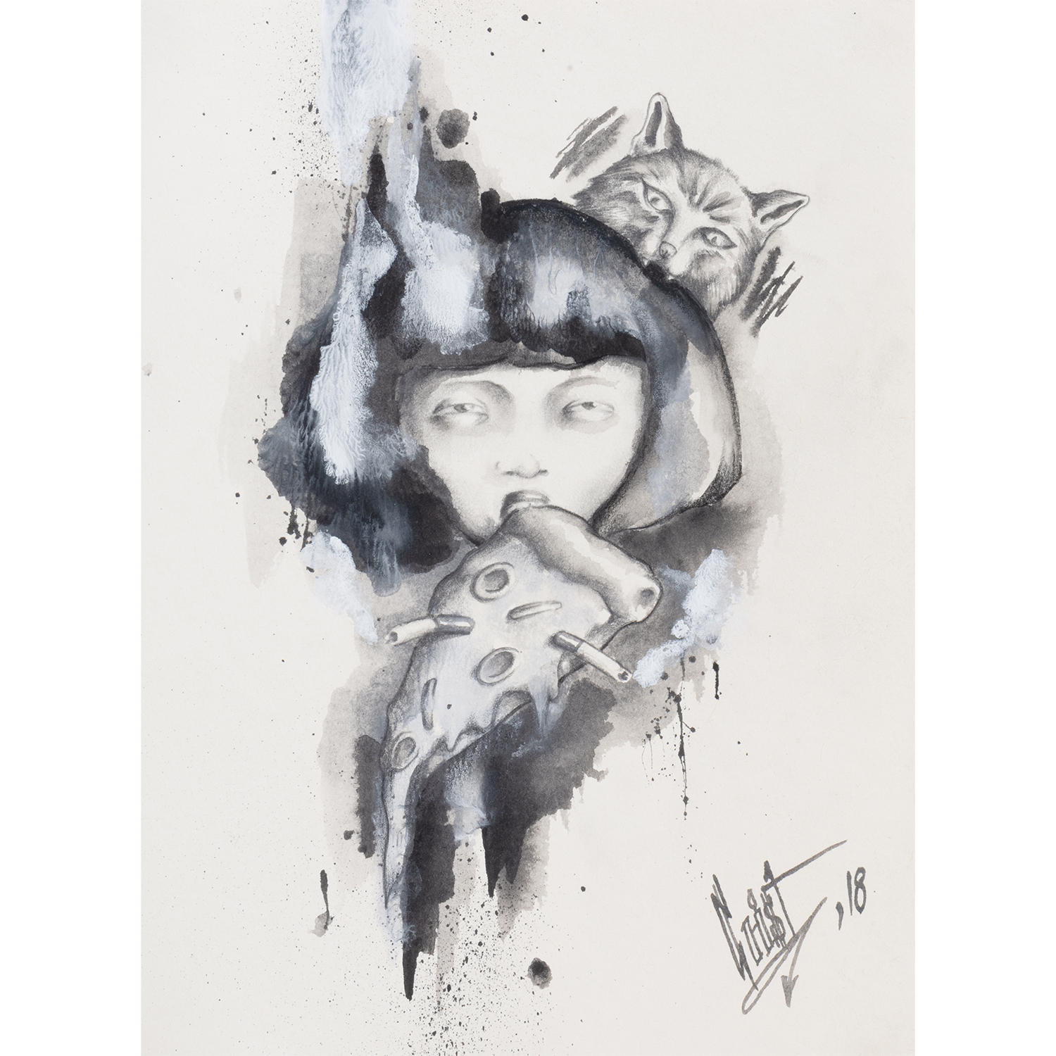 Original Acrylic and Graphite Drawing, Crist Espiritu, Visual Art, MORK Gallery Bangkok